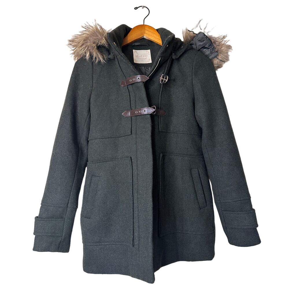 Altar'd State Dark Green Peacoat with Removable Fur Hood